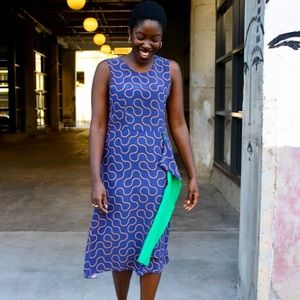 DUSEN DUSEN Silk Midi Fold Dress Blue Arc L